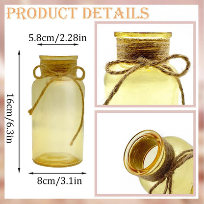 Vintage Glass Flower Vase，6 Pack Gold Amber Farmhouse Glass Centerpiece Vases Mason Jars for Weddings, Parties & Home Decor Bulk (6, Gold)