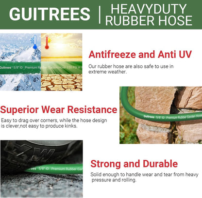 100FT 5/8 Heavy Duty Rubber Garden Hose - 200psi Working, 1000psi Burst - Hot/Cold Water - Five-Layered Braiding for Durability - Versatile for Gardening, Agriculture, Construction(Green)