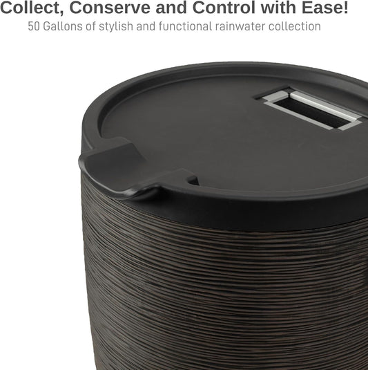 50-Gallon Newport Rain Barrel with Stand and Removable Lid, Bronze Color