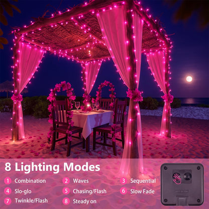 SANJICHA Pink Extra-Long Solar String Lights, 2-Pack 400 LED Solar Valentine Day Lights, Waterproof Copper Wire 8 Modes Solar Twinkle Fairy Lights for Mother's Day Tree Garden Party Wedding (Pink)