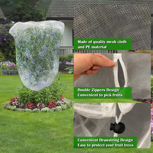 Fruit Tree Netting Covers with Zipper to Protect from Squirrels and Birds Large Netting for Fruit Trees Net Protection, Black, 71" x 75", 2 Pack