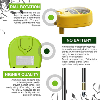 Gardtech Soil Moisture Meter - 4-in-1 Soil Test Kit Without Battery, Soil Moisture/Light/Nutrients/pH Meter for Plant, Garden, Lawn, Indoor & Outdoor（deep Green）