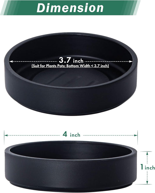Phoenix Vine 4 Inch Plastic Plant Saucer Water Drip Tray, Heavy Sturdy Round Plant Drainage Tray for Indoors Outdoor, Set of 2, Matte Black, 21-TY-4B-2