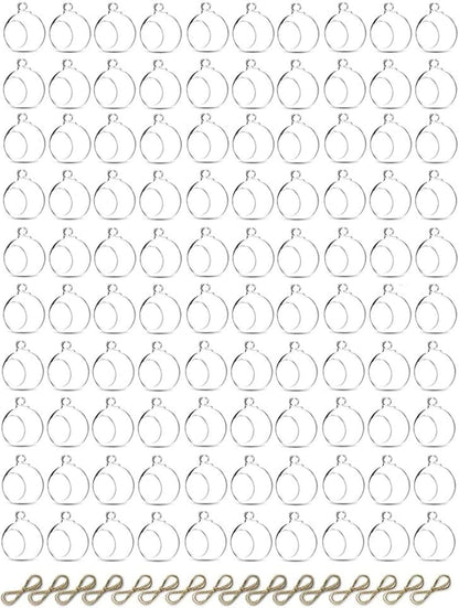 Sziqiqi Hanging Glass Globes Orbs Tea Light Candle Holders fillable with Trinkets for Wedding Ornaments, Wedding Birthday Christmas Party Centerpiece Accessory 2.36inch 100pcs +8 Extra