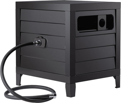 Metal Garden Hose Reel Deck box, Durable Steel Garden Hose Storage Box Cabinet, 150ft 5/8" Garden Hose Capacity. - Hose guide Manual Rewind, No-leak aluminum water connections