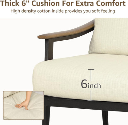 NATURAL EXPRESSIONS Patio Sofa Outdoor Furniture Metal Chair with Wicker Backrest & 6 Inches Cushion for Indoor, Front Porch, Deck, Balcony, Backyard, Sunroom, 73.35"(L) x 29.75"(W) x 33.86"(H).