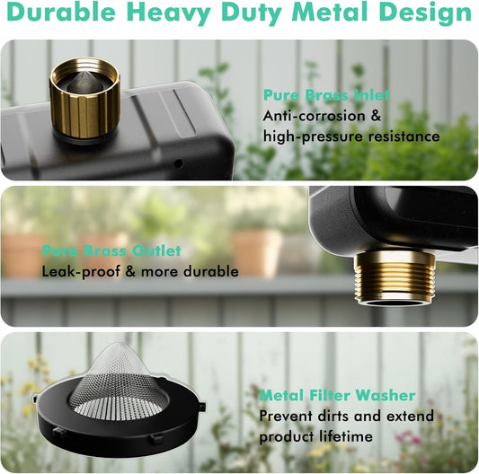 RESTMO Smart Sprinkler Timer with Flow Meter, 2 Zone Water Timer for Garden Hose, Brass Inlet & Outlet, Automatic Lawn & Yard Irrigation Watering System (Bluetooth Connection, Not Include Hub)