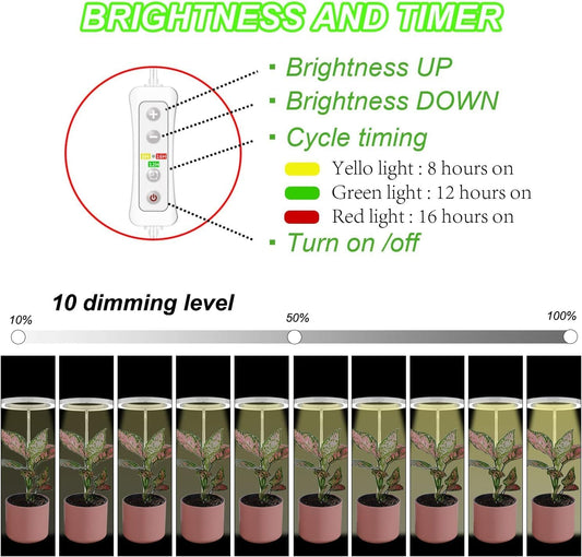yadoker 144 LEDs Plant Grow Light for Indoor Plant,Aluminum Walnut Wood Grain Desk LED Grow Light, Height Adjustable,6.3" Aluminum Housing,Automatic Timer with 8/12/16 Hours,10-Level Brightnes