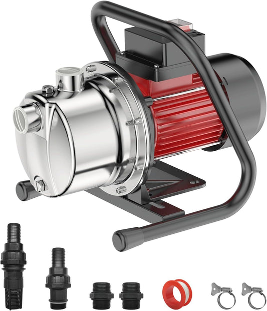 1.6HP Shallow Well Pump, 1300GPH Shallow, Portable water, for Garden Farm Irrigation Lawn, Sprinkler System, transfer pump Remove Standing Water, Landscape Fountain.