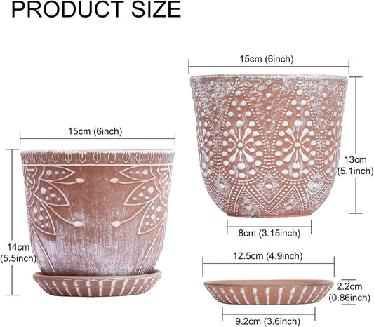 Gepege 6 Inch Beaded Ceramic Planter Set of 2 with Drainage Hole and Saucer for Plants, Indoor-Outdoor Large Round Succulent Orchid Flower Pot