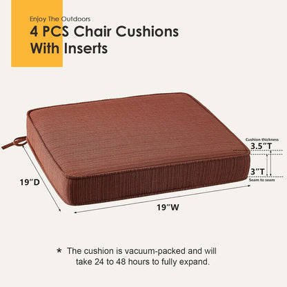 Outdoor Square Corner Seat Cushion, 19"x19"x3", Set of 4, Non Slip Seat Cushion Pads with Removable Cover for Patio Furniture, Garden Yard Lawn, Dark Yellow Tan Stripe