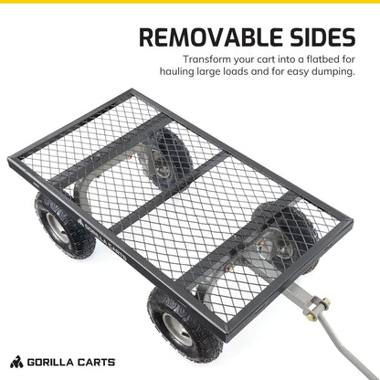 Gorilla Carts Steel Utility Cart, 4 Cu Ft Bed, 800 lb Load Capacity, Black – Heavy-Duty Outdoor Hauling Wagon with Removable Side Panels for Yard, Lawn, Garden or Landscaping