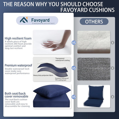 Favoyard Outdoor Seat Cushion Set 22 x 24 Inch Waterproof & Fade Resistant Patio Furniture Cushions with Removable Cover Deep Seat & Back Cushion with Handle and Adjustable Straps for Chair Sofa Couch