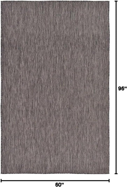 Unique Loom Collection Casual Transitional Solid Heathered Indoor/Outdoor Flatweave Area Rug (5' 1" x 8' Rectangle, Black/Ivory)