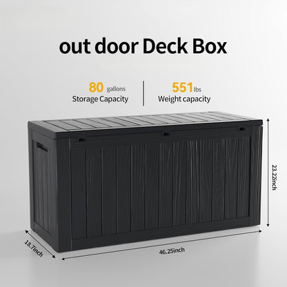 80 Gallon Outdoor Storage Box Waterproof Lockable Resin Deck Box Large, Patio Storage Bin for Pool Accessories Cushion Furniture, Garden Tools, UV-Resistant Outside Delivery Black