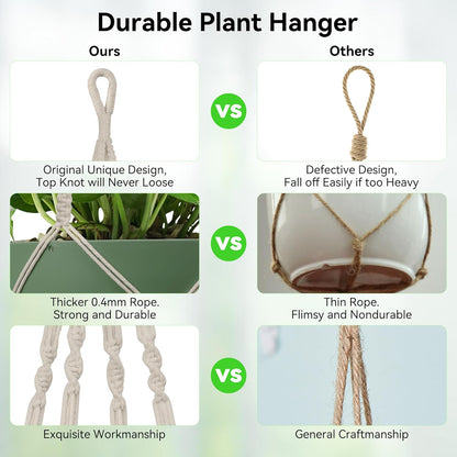 USLAI Macrame Plant Hanger Indoor Outdoor, Up to 4-15 inch Pot, Heavy 20lb Planters, Extra Long Strong Hanging Planter Basket, Boho Home Decor, 35 Inch, Ivory, Set of 2 (POTS NOT Included)