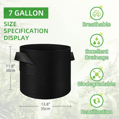 200-Pack 7 Gallon Fabric Grow Bags, Heavy Duty Thickened Nonwoven Plant Grow Bags Aeration Fabric Pots with Handles for Plants