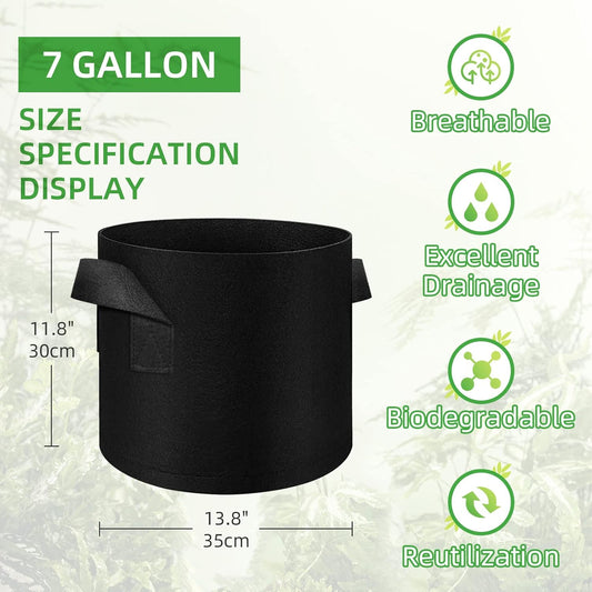200-Pack 7 Gallon Fabric Grow Bags, Heavy Duty Thickened Nonwoven Plant Grow Bags Aeration Fabric Pots with Handles for Plants