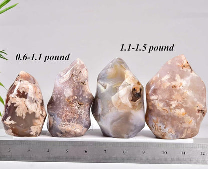 AMOYSTONE Cherry Blossom Agate Flame Shaped Stone Towers Obelisk Flower Agate Natural Healing Crystal Quartz Reiki Energy Decoration Home Office 1.0-1.5LBS