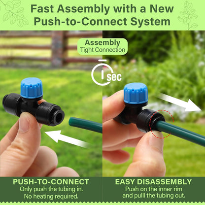 Bonviee 65FT Drip Irrigation System with Quick Connector- New Automatic Drip Irrigation Kits Garden Watering System for Raised Bed Garden Greenhouse with 1/4'' Tubing, Drip Emitters, Connectors