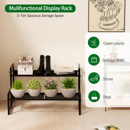 Garden 4 you 2 Tier Metal Plant Stand Outdoor Indoor Waterproof, Stackable Heavy Duty Tall Plant Shelf Flower Pot Holder for Garden, Display Rack, Black