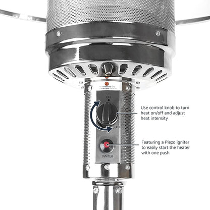 Amazon Basics 46,000 BTU Outdoor Propane Patio Heater with Wheels, Commercial & Residential, Havana Bronze, with Water Tank, 32.1 x 32.1 x 91.3 inches (LxWxH)