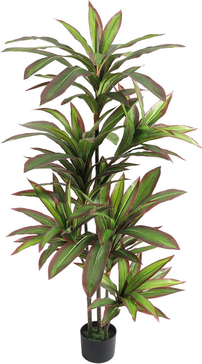 VIAGDO Dracaena Silk Plant Artificial 5ft Faux House Plants with Red Leaf Margin Fake Yucca Palm Trees in Pot Realistic Dragon Tree for Living Room Home Office Decor Indoor Outdoor