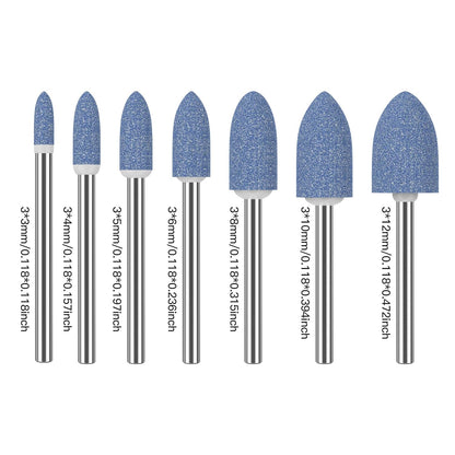 HUHAO 7Pcs Rotary Grinding Stone- 3mm Shank Assorted Shape Abrasive Stone Mounted Grinding Point Sharpening Bits for Rotary Tool Drill, Grinding, Polishing