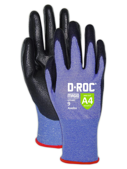 MAGID D-ROC ANSI A4 AeroDex Polyurethane Palm Coated Work Gloves, 12 Pairs, Size 11/2XL, GPD482