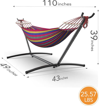 Double Hammock with Heavy-Duty Steel Stand,Portable,Easy Assembly,600lbs Weight Capacity,Suit for Indoor,Yard,Camping,or Outdoor-Wide Red