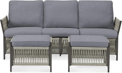 3 Pieces Patio Furniture Set, Outdoor Sectional Wicker Patio Couch with Ottoman & Washable Cushions All-Weather PE Rattan Patio 3-Seating Sofas for Garden, Porch, Backyard - Dark Grey