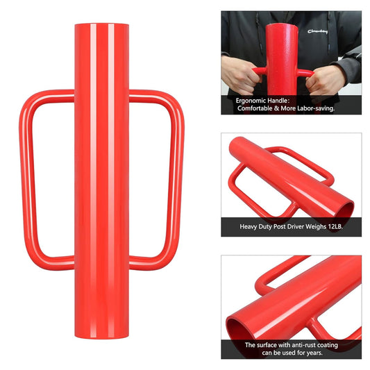 Gtongoko 18LB T Post Driver with Handles Heavy Duty Fence Post Driver Post Pounder for T-Posts，U Channel，Metal Post and Sign Post Pole Driver Tool,17 Inch Red