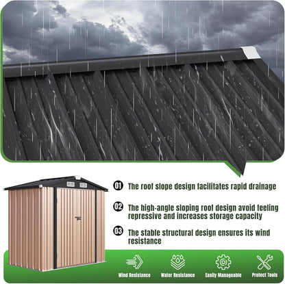 Aoxun 6'x4' Outdoor Storage Shed with Base Galvanized Steel Metal Garden Shed for Patio, Lawn & Garden(Brown, 6' x 4'W/Base)