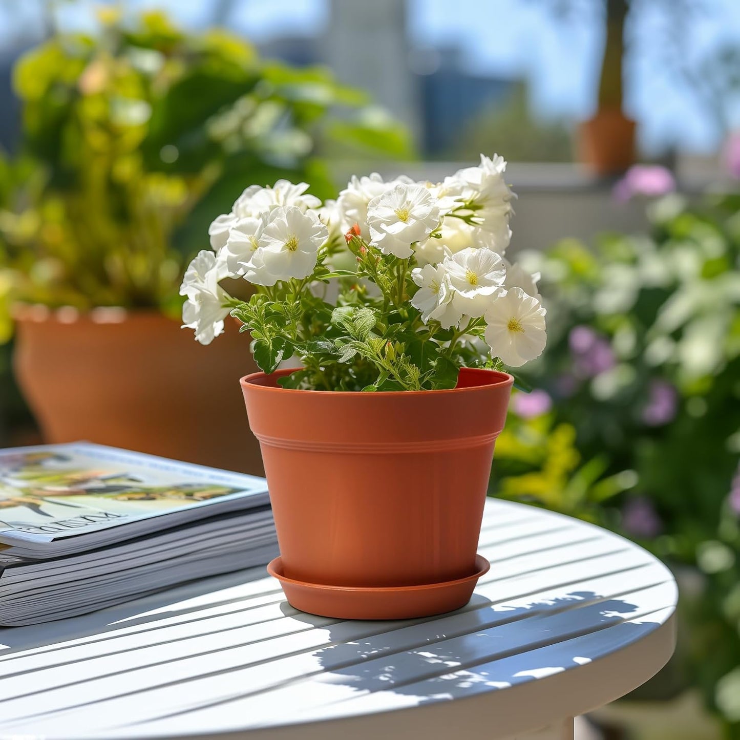 T4U 7.5 Inch Plant Pots 6 Pcs, Flower Pots for Plants, Plastic Planter Pots for Indoor Plants with Drainage Holes and Saucer (6 Pcs, 7.5")
