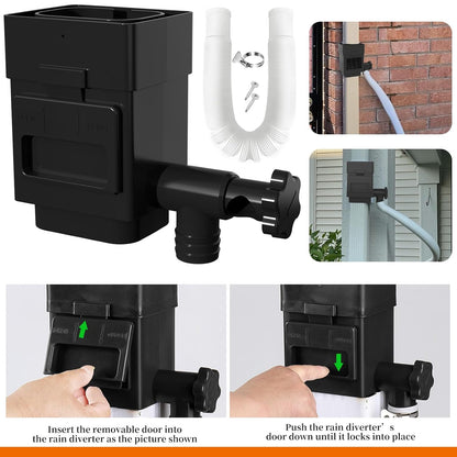 Anivia Rainwater Collection System, Downspout Diverter Fits for 2x3 or 3x4 Inch Standard Downspouts, Rain Barrel Diverter Kit with Adjustable Valve and Filter. 5ft Hose - Black