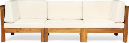 GDFStudio Outdoor Sectional Sofa Set | 3-Seater | Acacia Wood | Water-Resistant Cushions | Teak and Beige