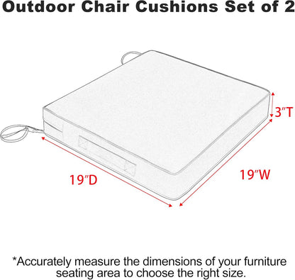 Favoyard Patio Chair Cushions 19 x 19 x 3 Inch Waterproof Outdoor Seat Cushions for Patio Furniture 3-Year Color Fastness Garden Sofa Couch Chair Pads with Handle & Adjustable Straps Set of 2, Beige