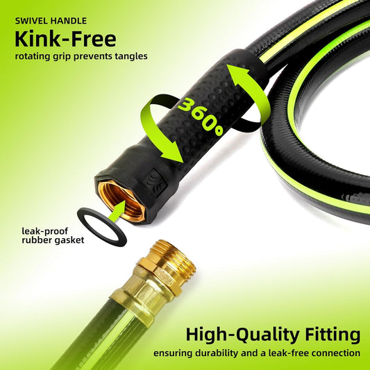 Worth Leader Garden Hose 3/4 in. x 25 ft. -No Kink, Flexible, Leakproof, Male/Female -Heavy Duty Durable 5 Layers PVC Rubber Lightweight Water Pipe for Gardening, Agriculture & Lawn Care -500PSI Burst