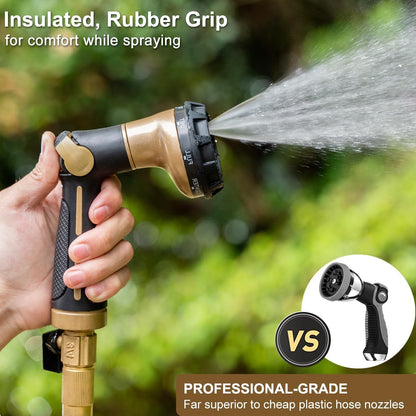 FANHAO Garden Hose Nozzle Heavy Duty, 100% Metal Water Hose Sprayer with 8 Spray Patterns, High Pressure Spray Nozzle Thumb Control On Off Valve for Lawn & Plant Watering, Car & Pet Washing - Khaki
