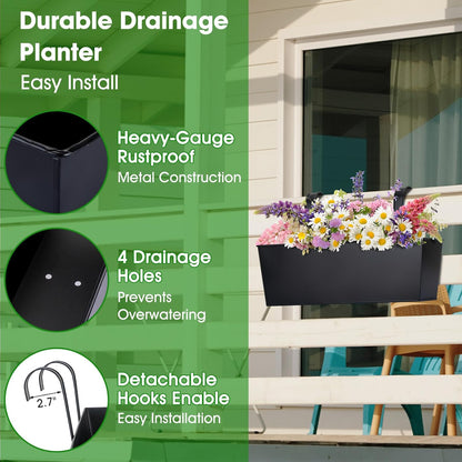 OGIMA 16-Inch Railing Planter Box, 3 Pack Large Hanging Planters for Outdoor Plants with Adjustable Wide Hooks for 2.7'' Railings - Balcony Planters Railing Hanging for Deck, Fence & Patio Decor