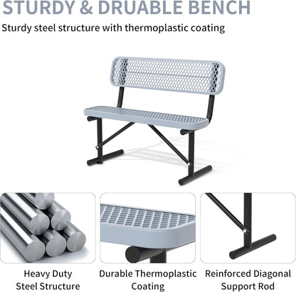 4/6/8 Feet Park Bench for Outside Heavy Duty Metal, Garden Benches Outdoor Bench with Backrest & Portable Frame, for Shopping Malls Stores Parks Patios Decks, Grey