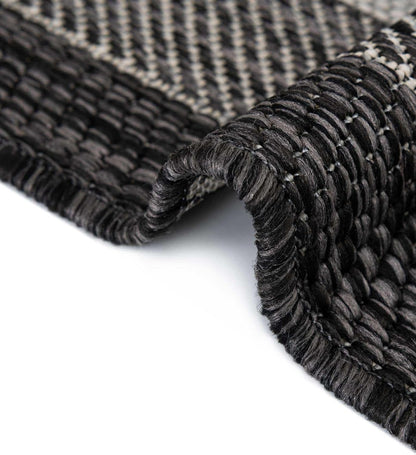 Unique Loom Outdoor Border Collection Area Rug - Soft Border (3' 1" Round, Black/ Ivory)