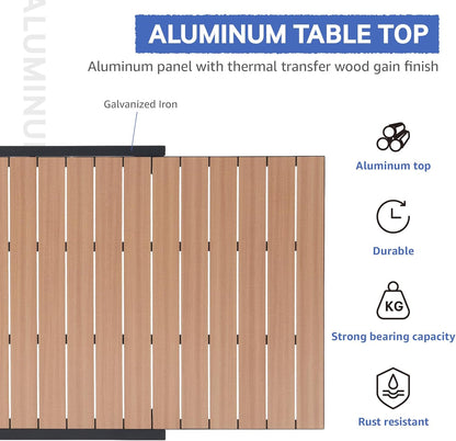 Soleil Jardin Aluminum Patio Extendable Dining Table, 63" - 105", Adjustable Indoor Outdoor Furniture Rectangle Table w/Thermal Transfer Wood Grain Tabletop for 6-10 Person Porch Deck Garden, Black