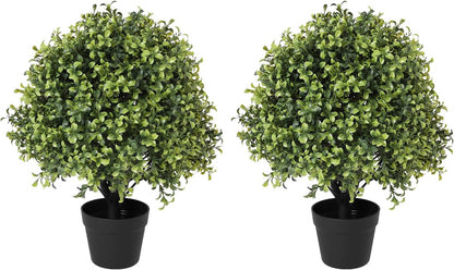 THE BLOOM TIMES 2ft Faux Boxwood Plants Outdoor Set of 2, Topiary Balls Artificial Outside Trees, 24" UV Resistant Fake Greenery Bushes & Shrubs for Front Porch Planter