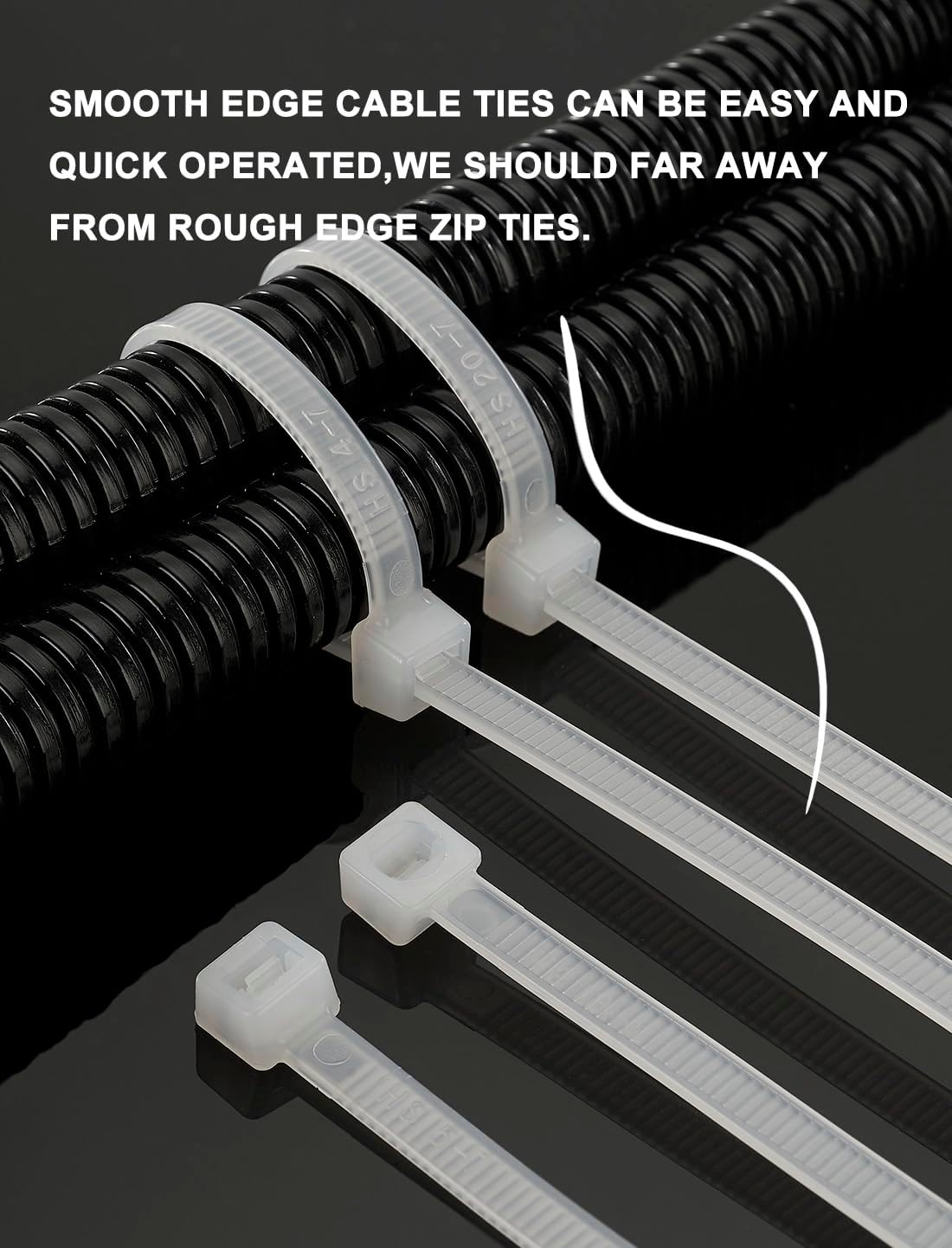 HS Durable Plastic Zip Ties 4 Inch (Bulk-1000 Pack) Small Tie Wraps Thin 18 Lbs Self-Locking Nylon Cable Ties for Electronics Organizer, Wire Zip Ties UV Rated Black