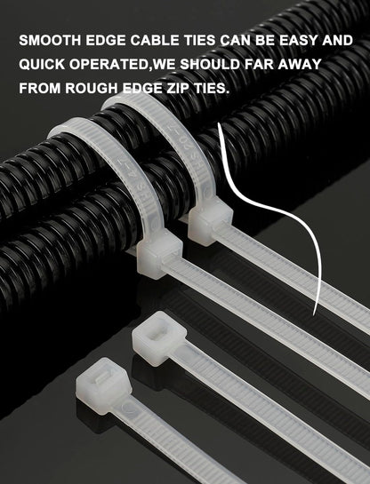 HS 1000 Pack Mini Zip Ties Clear Plastic Ties 4 Inch Bulk 4" White Cable Ties 18 Lb for Bag Tags,Electric,Lights,Party Decorate