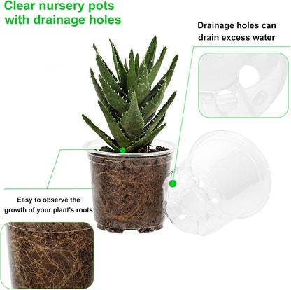 JERIA 40 Pack 6/5/4/3.5Inch Clear Nursery Pots with Drainage Holes, Clear Plant Pot for Planting, Transparent Plastic Plant Pots,Durable Seed Starting Pot for Succulents