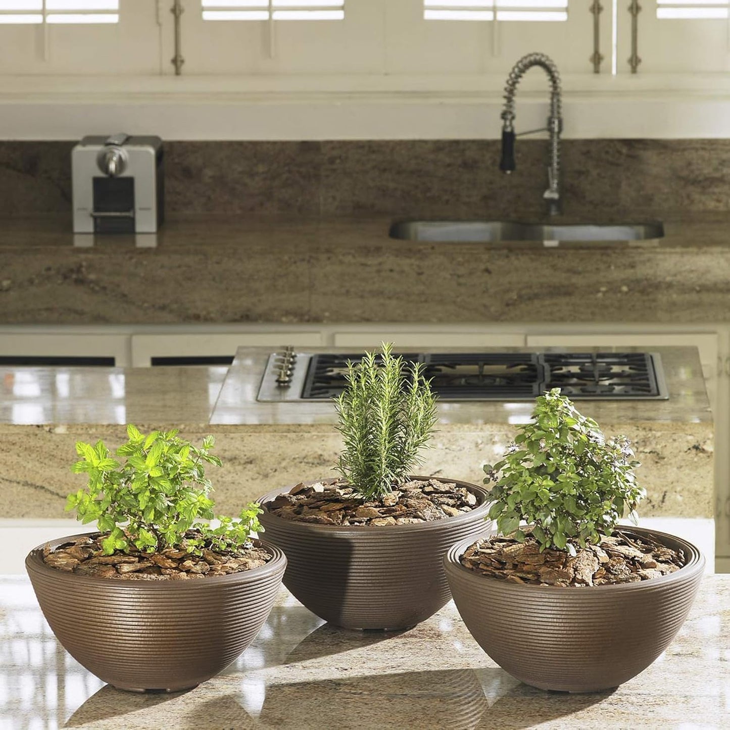Crescent Garden Delano Bowl Planter, Large Outdoor Round Shallow Plant Pot for Water Garden, Bonsai Plant Pots, Succulents with Drain Hole - Double Walled Bowl Lotus Pot, 34" W (Slate)