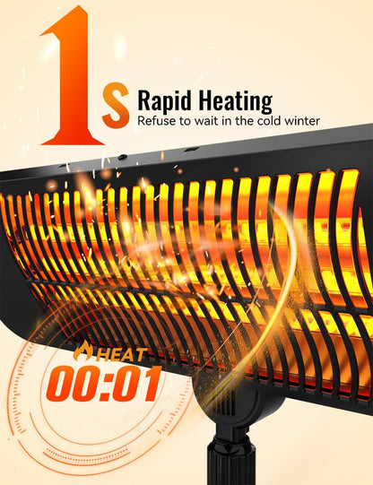 Outdoor Heater, 12H Timer&3 Heat Level, IP54 Waterproof Garage Heater, 1500W Infrared Heating Covers 300Sq.ft, Tip-Over Protection, Towel Bracket,Remote, 83Inch Patio Heaters for Outdoor Use