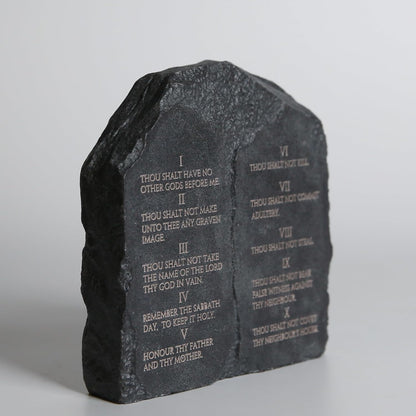 Ten Commandments Tabletop Decor - 6.8-Inch Black Stone Religious Sculpture for Home, Office, or Religious Decor Inspritional Table Decor